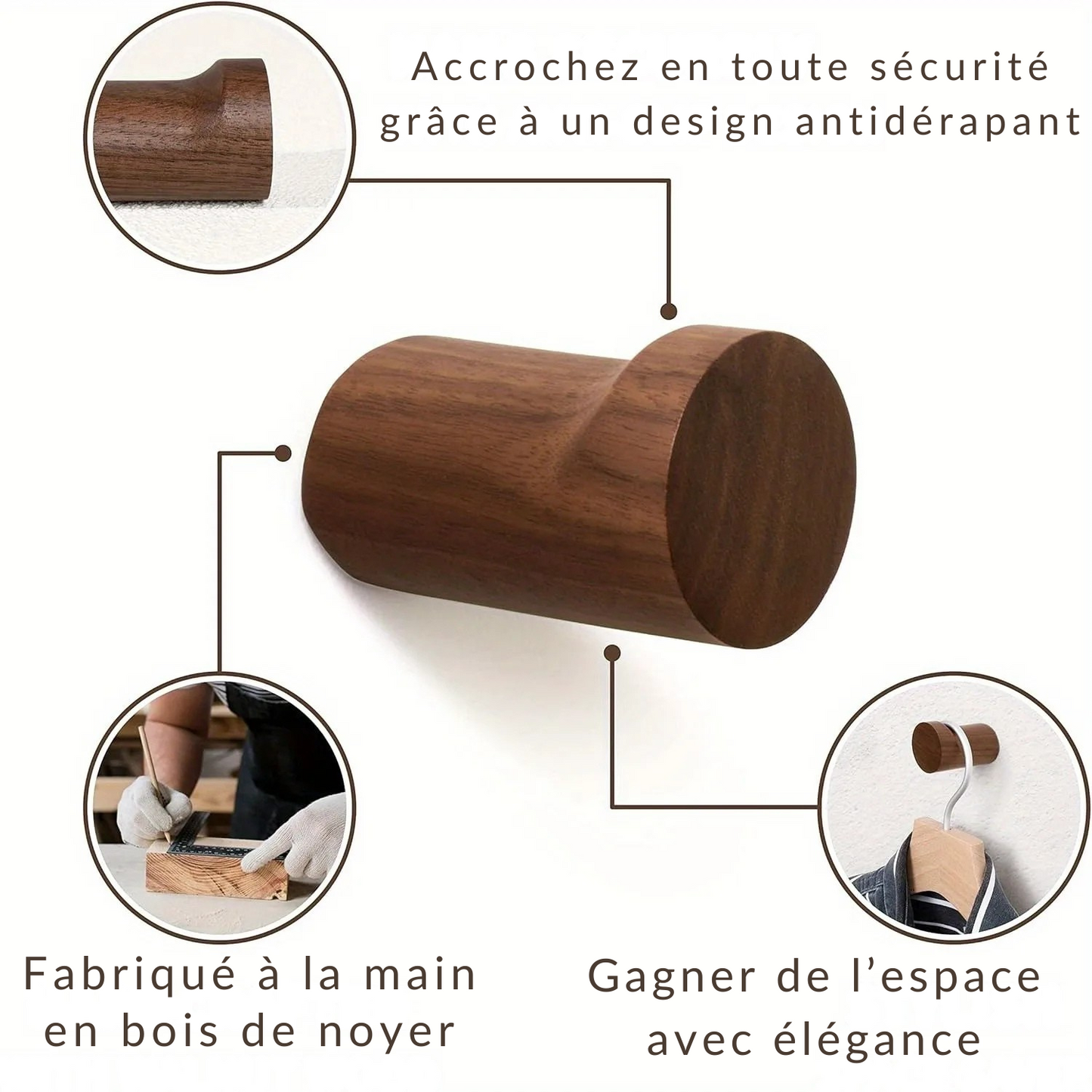 Patere murale simple en bois massif – FIXA