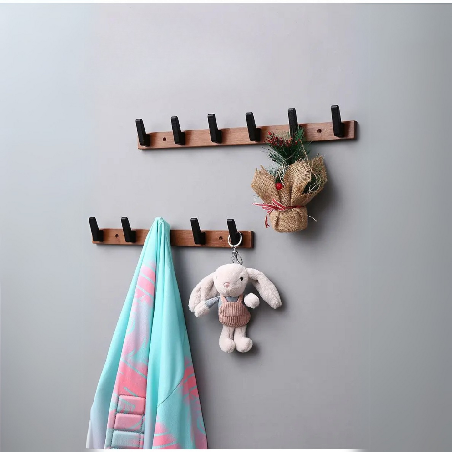 Porte manteau mural multi-crochet en bois naturel - MINIMA