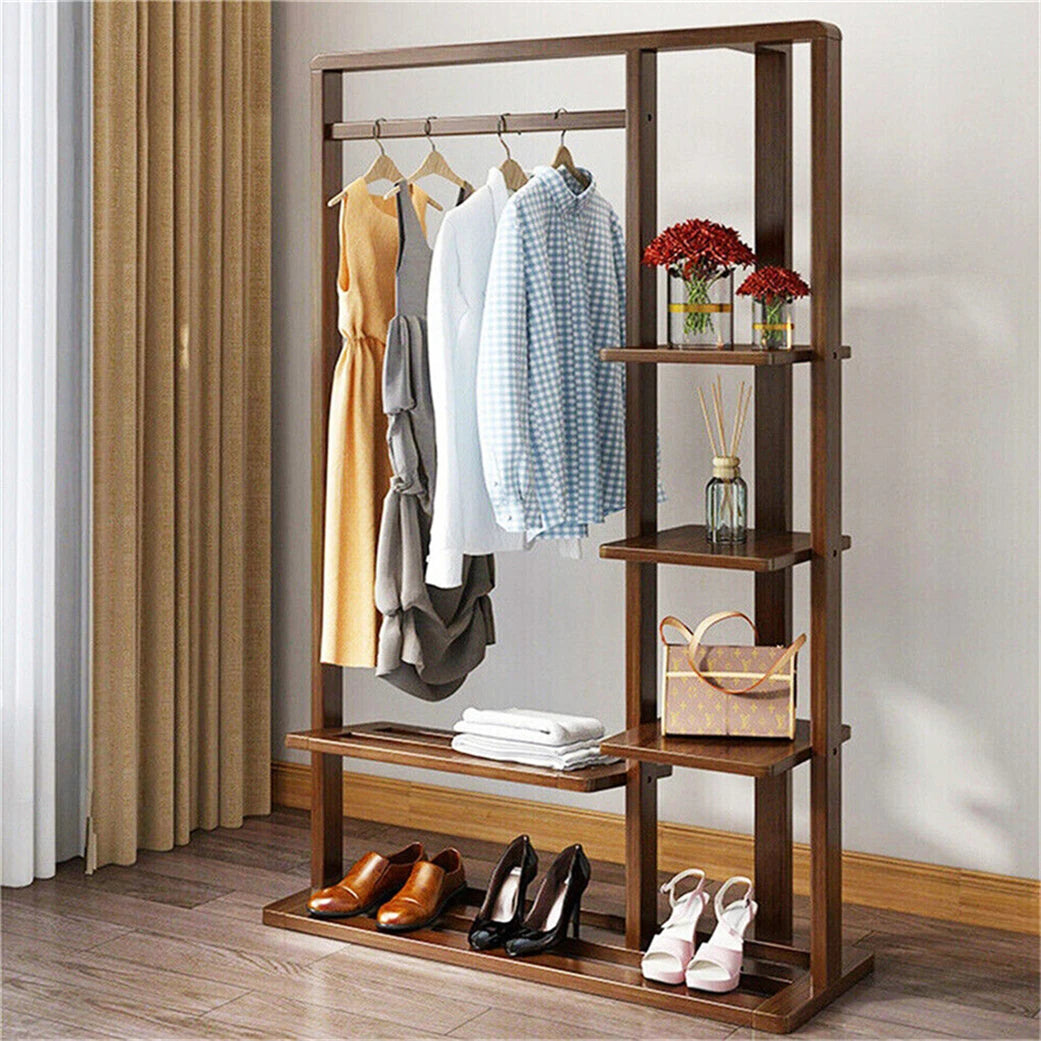 Portant vêtement en bois avec étagère et tringle - LIGNORA