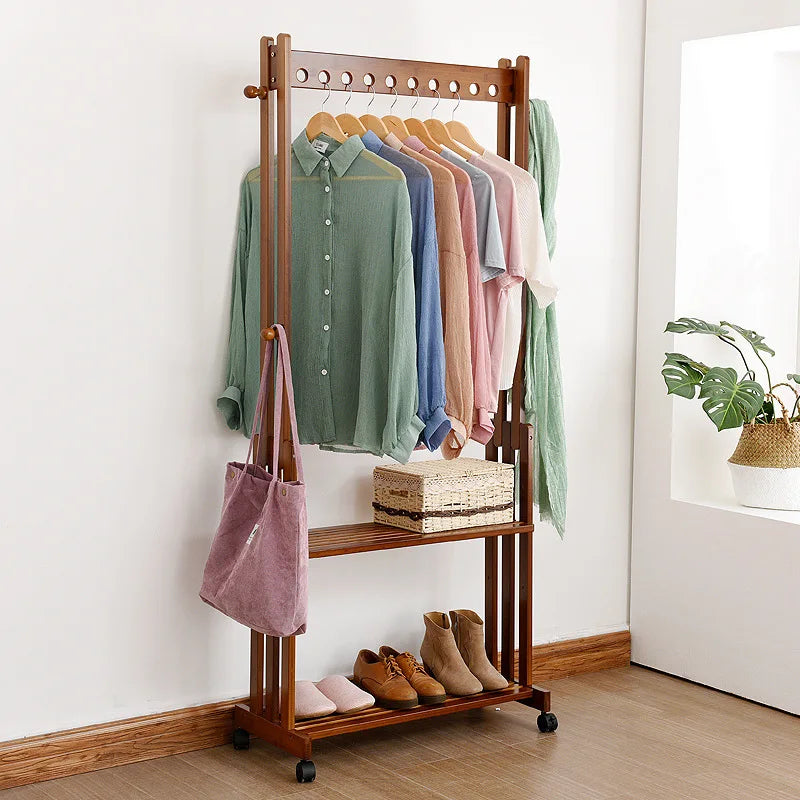 Portant vêtements en bois avec étagères & roulettes – AXIS LIGNI