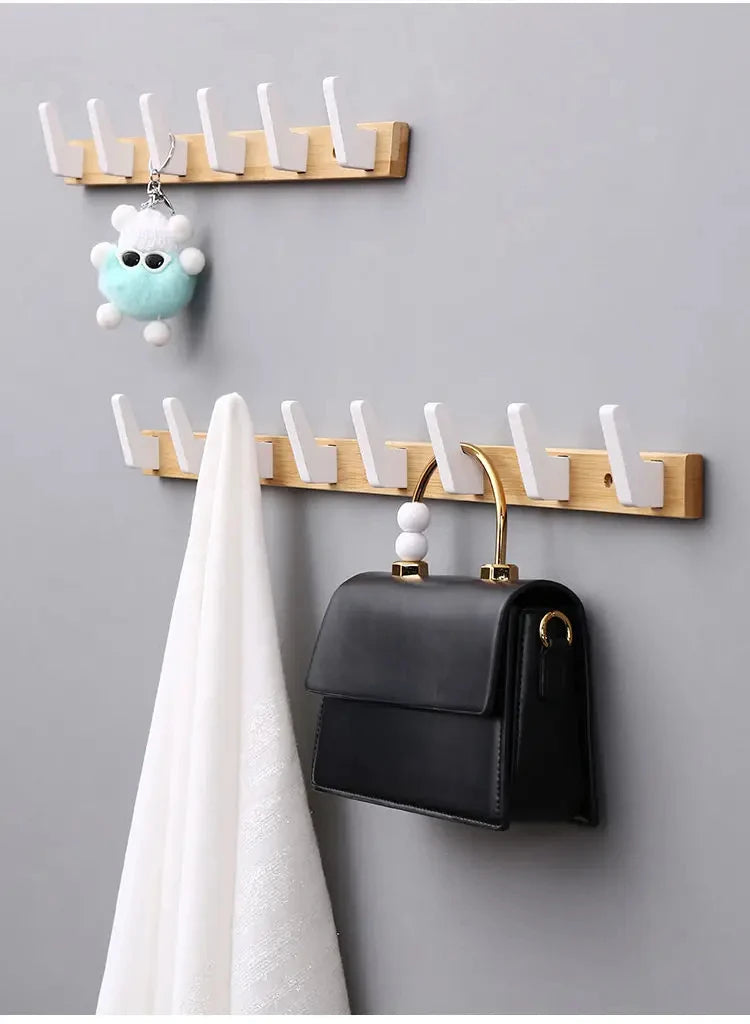 Porte manteau mural multi-crochet en bois naturel - MINIMA