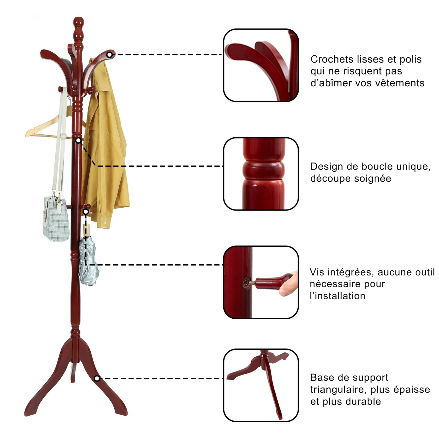 Porte manteau sur pied en bois authentique et décoratif - NOBRA