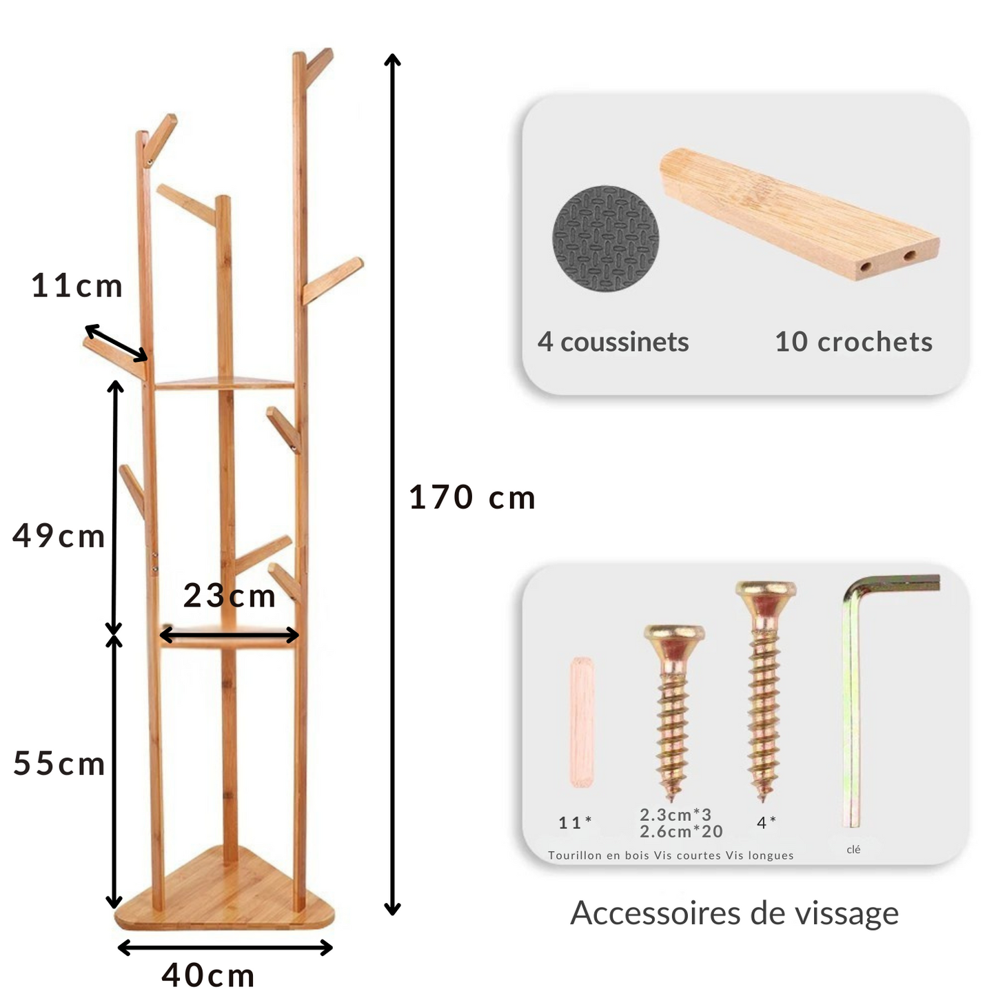 Porte manteau sur pied multi-crochet en bois naturel - ARBOREA