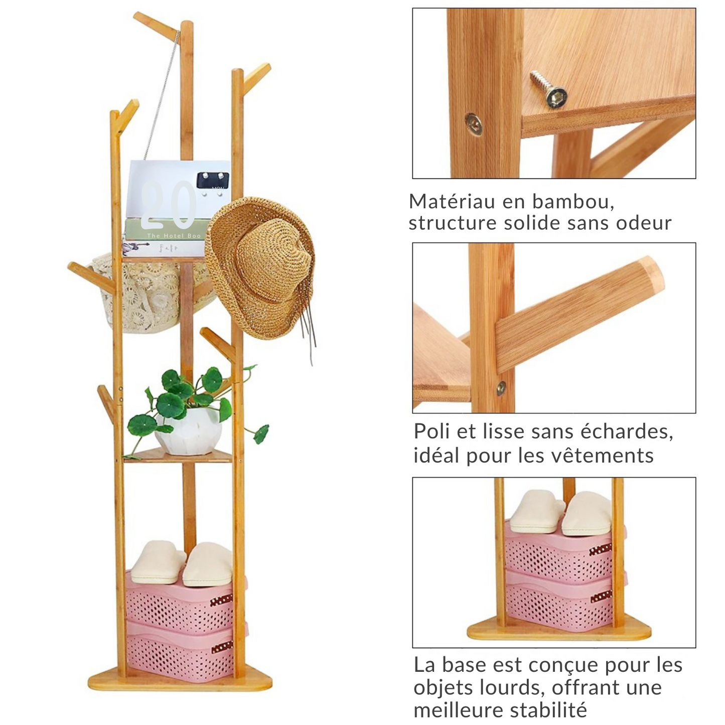 Porte manteau sur pied multi-crochet en bois naturel - ARBOREA