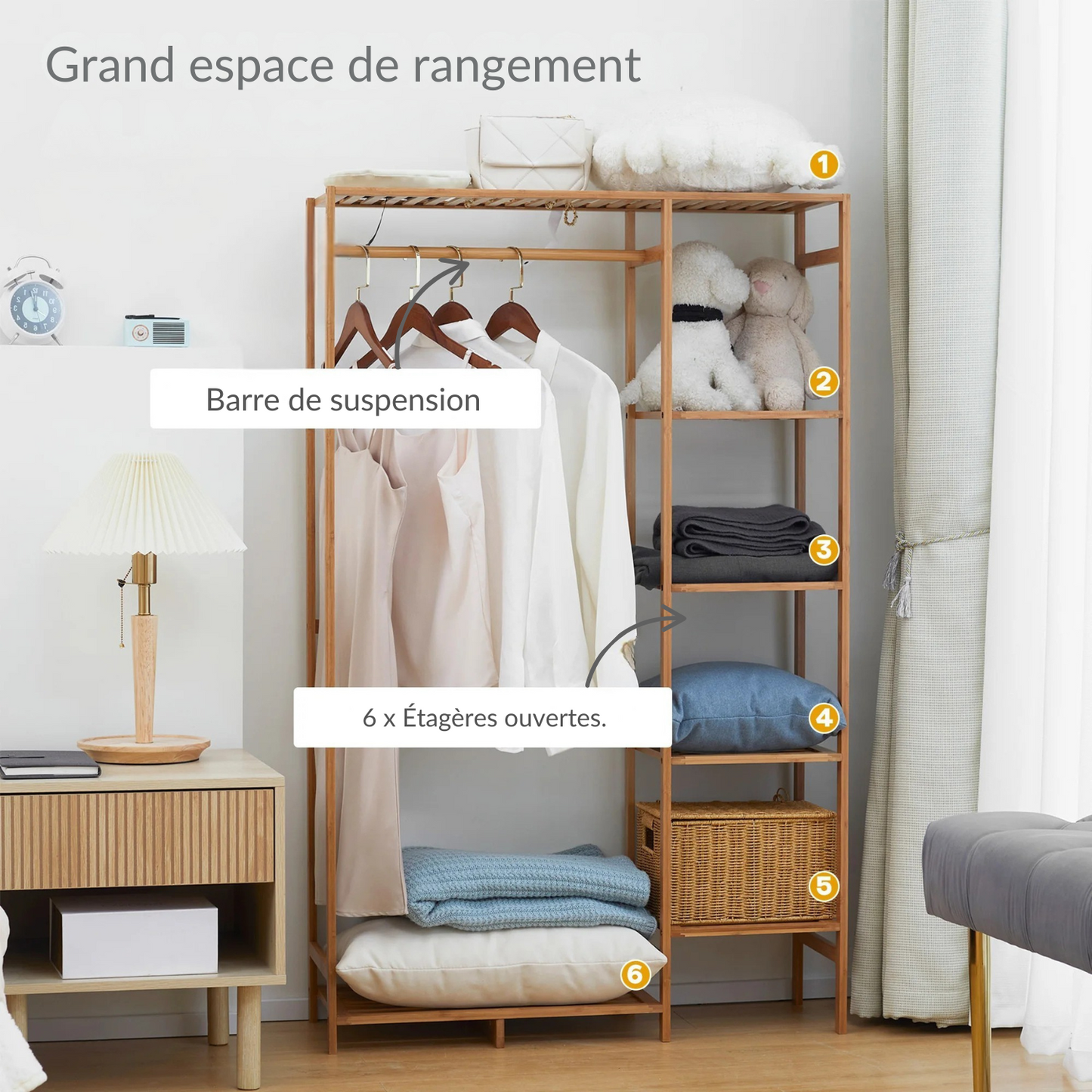 Portant vêtement ouvert en bois -  ROBURA