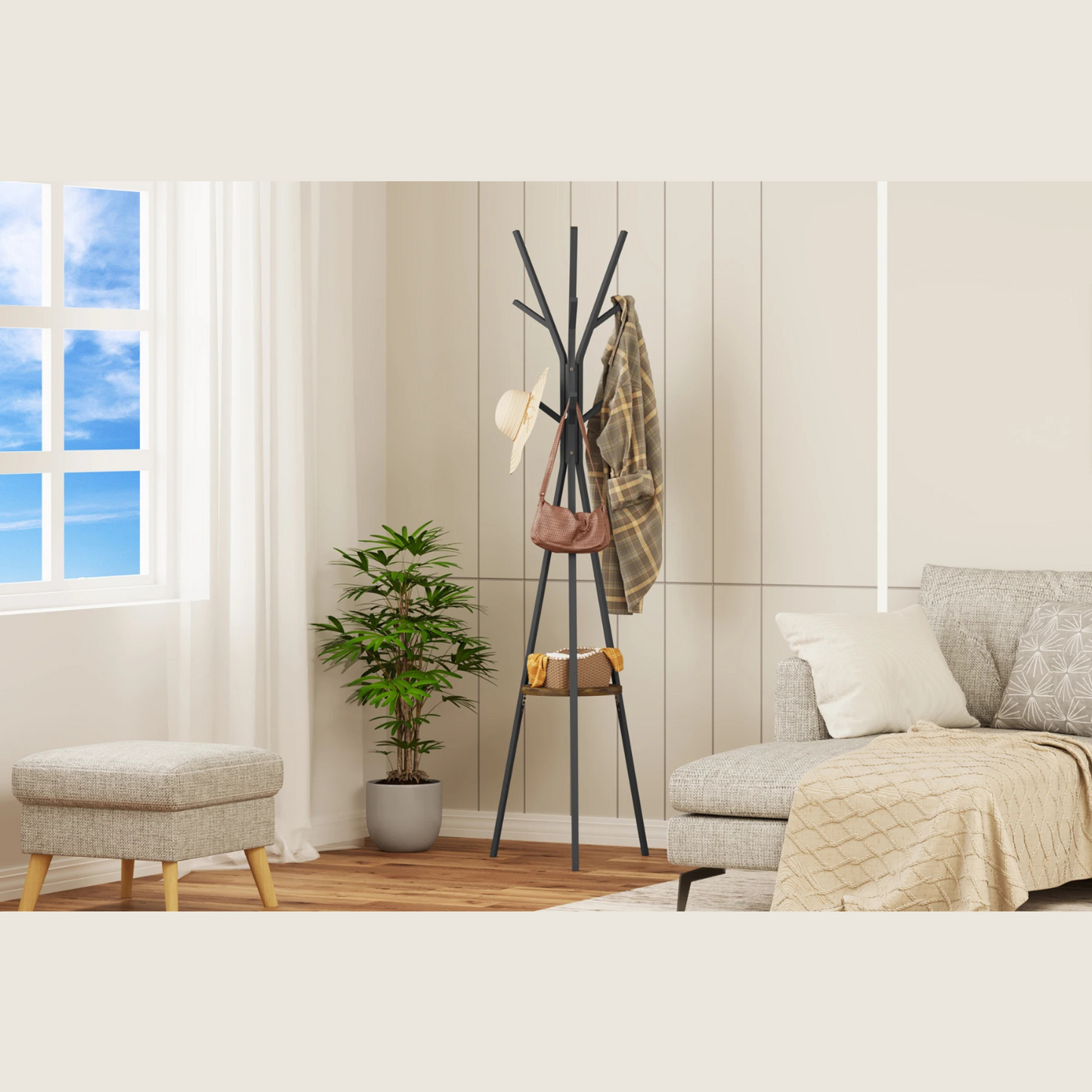 Porte manteau sur pied design avec tablette - TRIPOSA