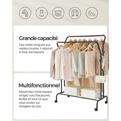 Portant vêtements noir et mobile double barre - DUPLEX RATIO
