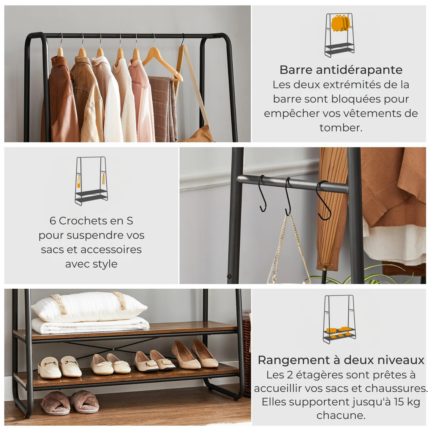 Portant vêtement industriel avec étagères – FERROLINEA