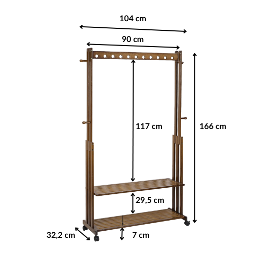 Portant vêtements en bois avec étagères & roulettes – AXIS LIGNI