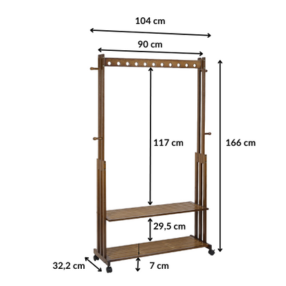 Portant vêtements en bois avec étagères & roulettes – AXIS LIGNI