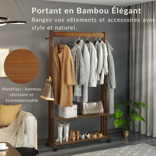 Portant vêtements en bois avec étagères & roulettes – AXIS LIGNI