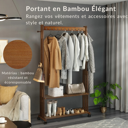 Portant vêtements en bois avec étagères & roulettes – AXIS LIGNI