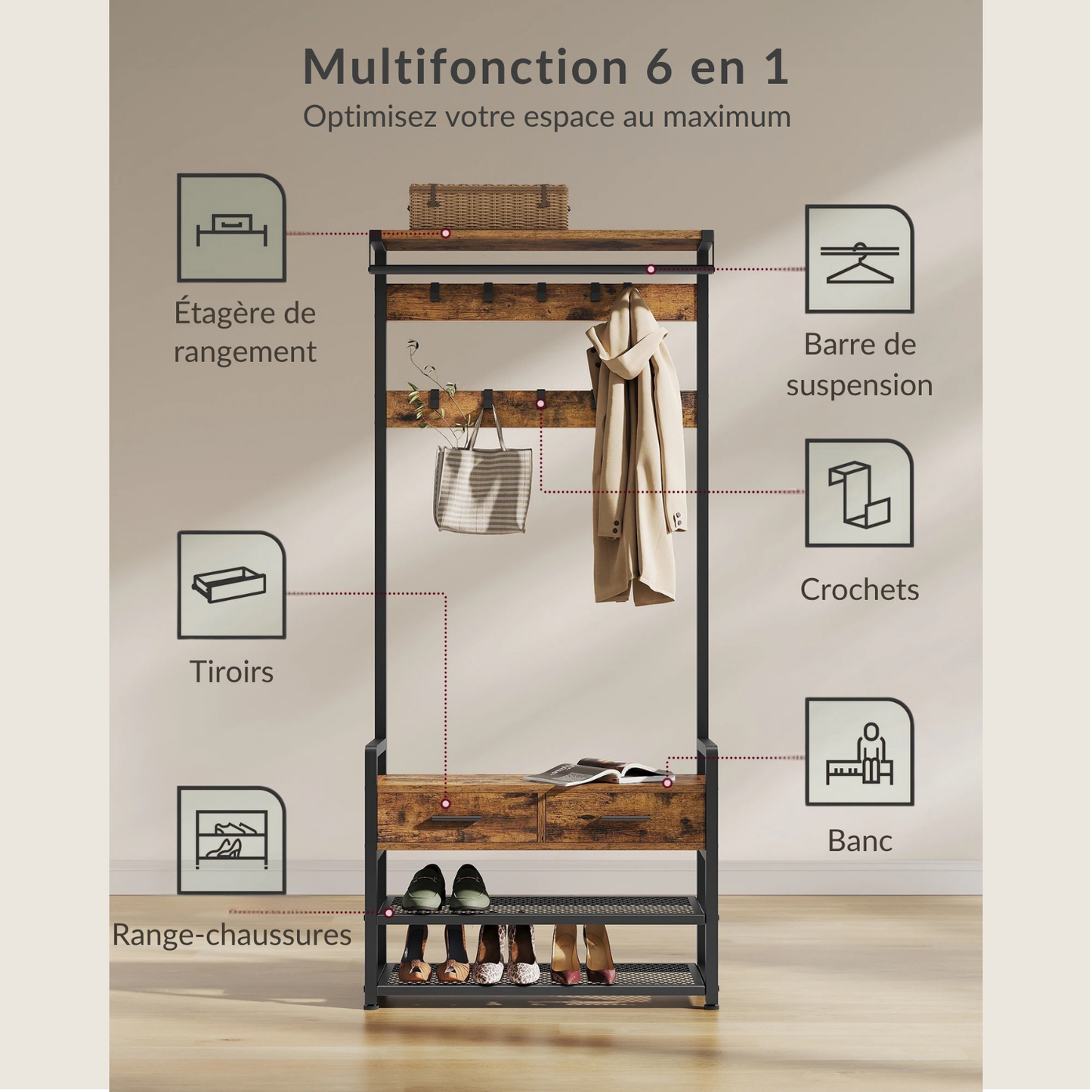 Vestiaire d’entrée multifonction 6 en 1 - CASULARIS