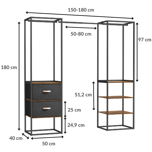 Portant vêtement dressing double avec étagères & tiroirs - CAPSULA