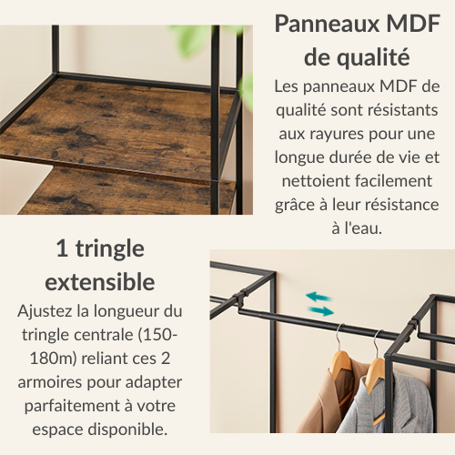 Portant vêtement dressing double avec étagères & tiroirs - CAPSULA