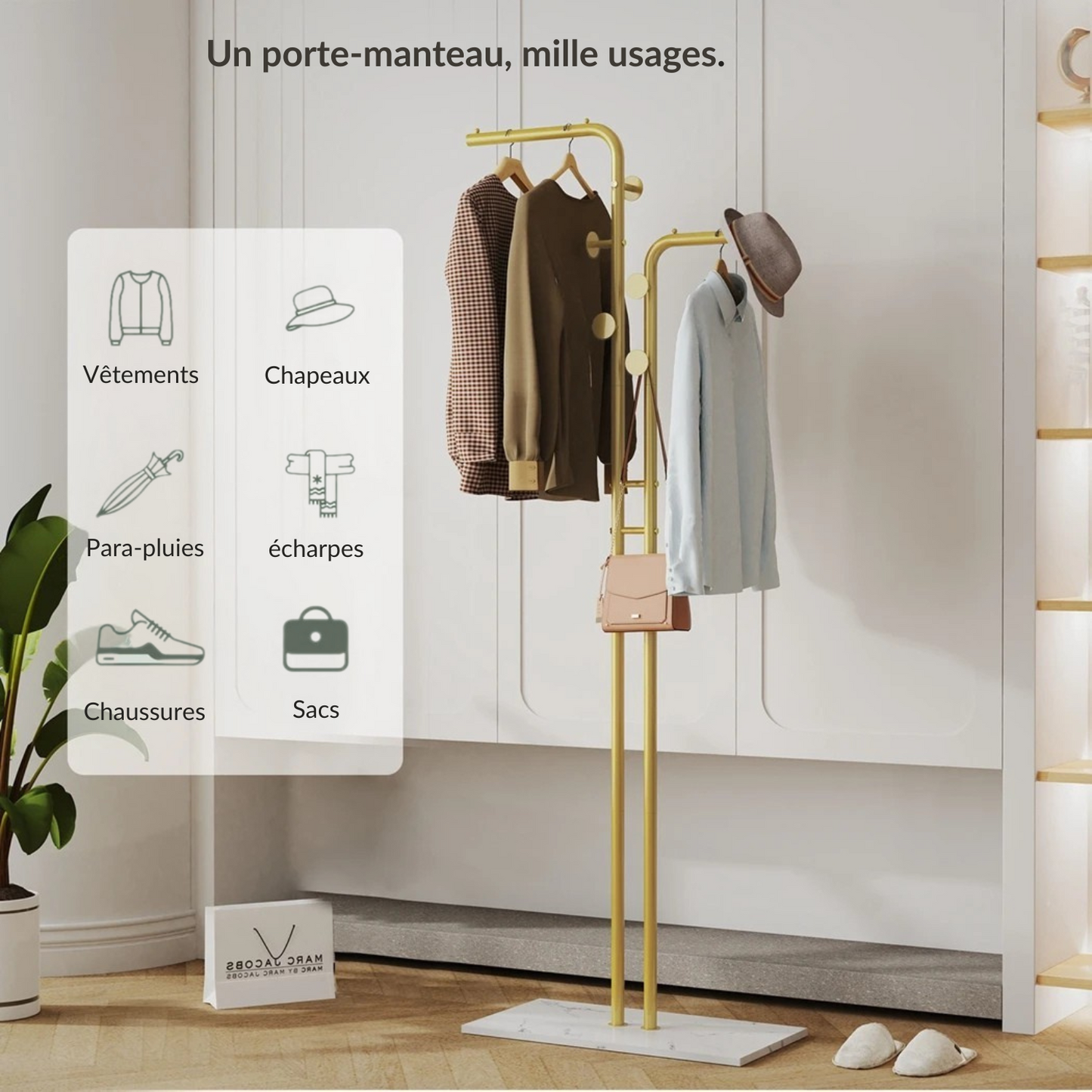 Porte manteau sur pied doré & moderne - AUREA