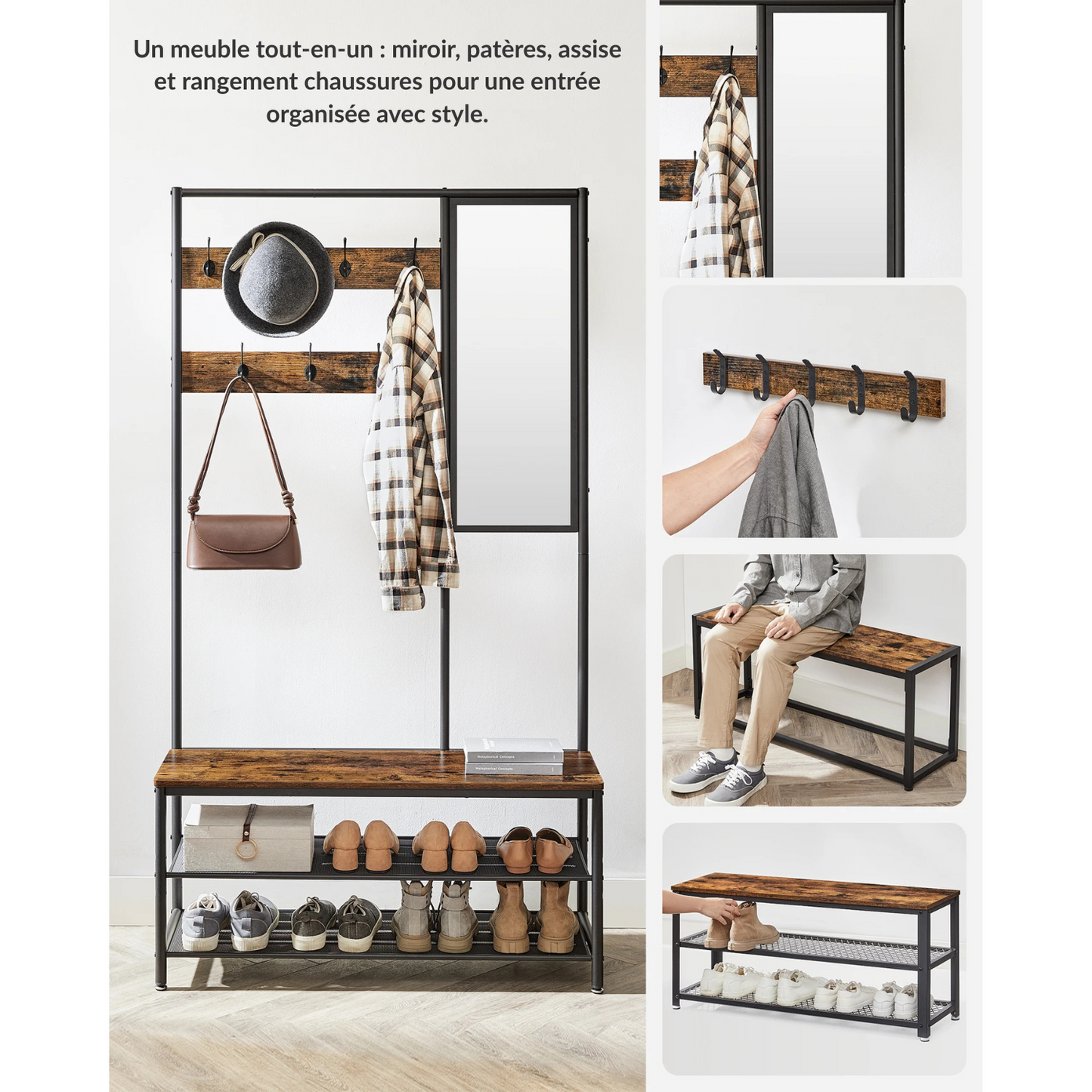 Vestiaire d’entrée industriel avec miroir et crochet - SPECULUM
