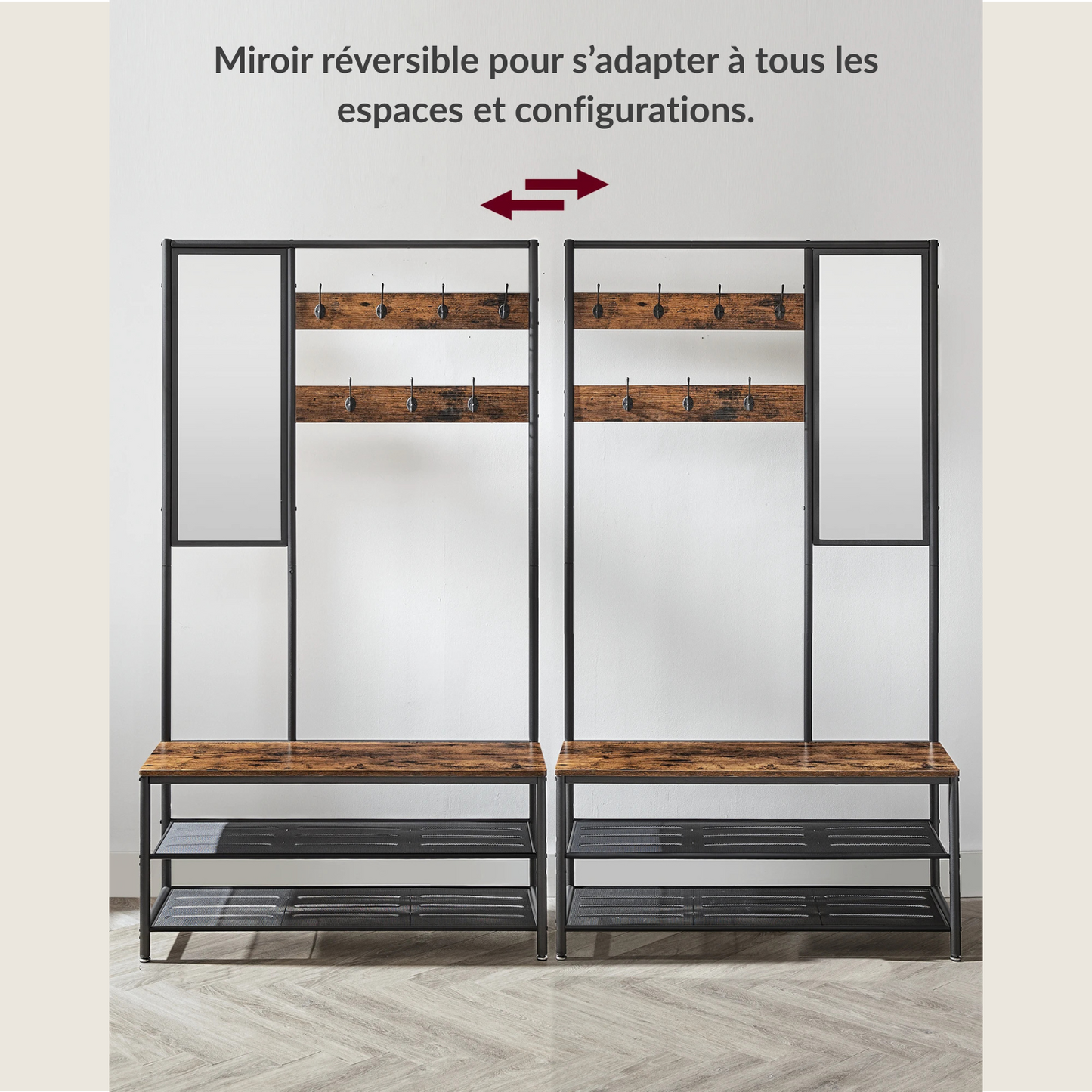 Vestiaire d’entrée industriel avec miroir et crochet - SPECULUM