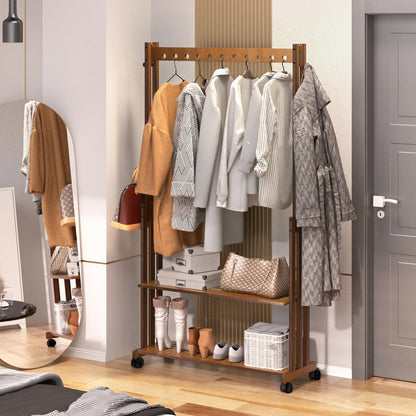 Portant vêtements en bois avec étagères & roulettes – AXIS LIGNI