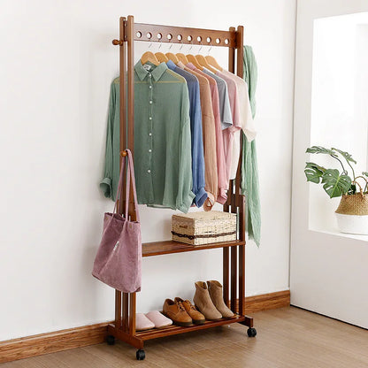 Portant vêtements en bois avec étagères & roulettes – AXIS LIGNI