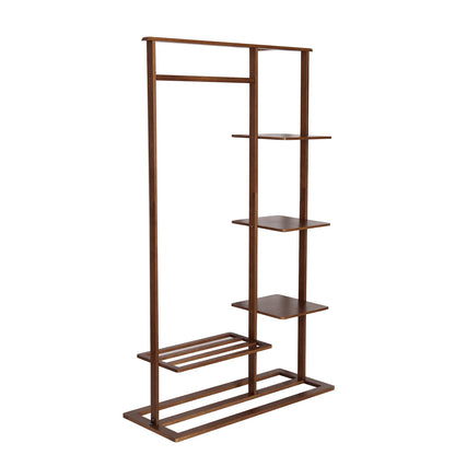 Portant vêtement en bois avec étagère et tringle - LIGNORA